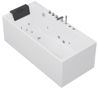 Home Deluxe Whirlpool Badewanne BAKAL– Weiß, GFK, ABS (180 x 80 x 60 cm) | Elegantes Design, Komfortabel