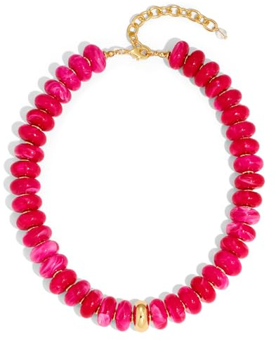 HolidayQbee Beaded Necklace for Women Chunky Beaded Choker Necklace Boho Oval Rose Red Big Bead Statement Necklaces Fashion Trendy Summer Beach Jewelry Gifts