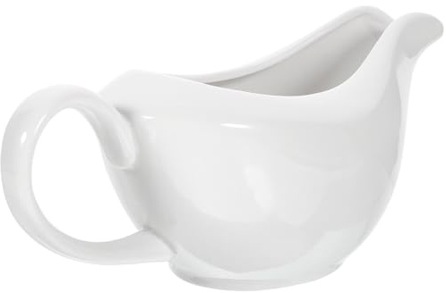 JOYOFREELY Salsiera in Ceramica Bianca da 400ml Manico, Facile da Pulire, Design Raffinato Bordo Dorato, per Negozi di Alimentari e Uso Domestico