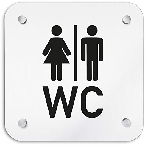Kinekt3d Leitsysteme - Plaque de porte - WC Toilettes - XXL - Panneau de porte - Panneau en aluminium épais de 1,5 mm 200 x 200 mm - montage mural comprenant 4 espaceurs en acier inoxydable