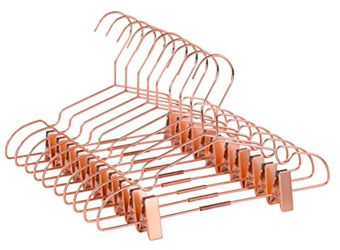Koobay 33 cm Rose Kupfer Gold glänzend Metall Draht TOP Kleiderbügel mit Clips für Shirts Coat Speicherung und Display Gold