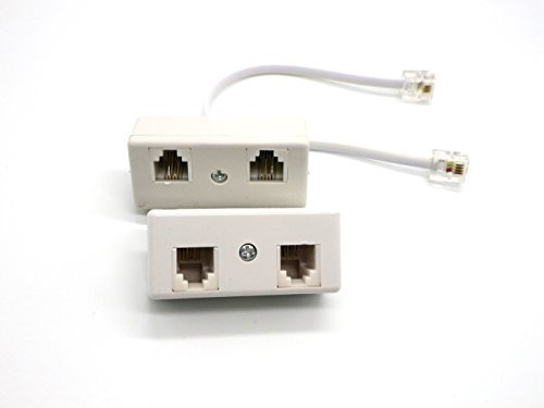 2 Pcs 2-Way RJ11 Telephone Plug to RJ11 Socket Adapter and Splitter for Landline Telephone by Feesy