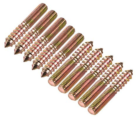 sourcing map M8 Hanger Bolts Length 1-7/8(48mm) Double Headed Bolts Self-Tapping Screw 8mm Wood Joint Furniture Legs 10pcs