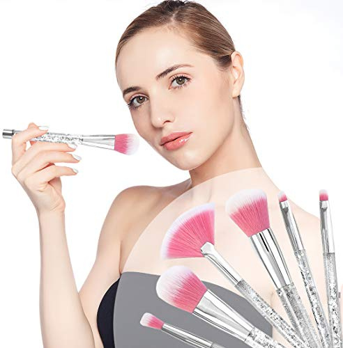 Pennelli Make Up 7 pezzi Set, Maniglia Quicksand di Bling di Pennelli per Trucco Fondotinta Cipria Crème Liquido Professionali Pennelli per Volto Ombretti e Sopracciglio
