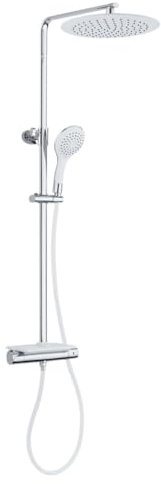 EISL GRANDE VITA Système de douche avec thermostat et étagère, douche à effet pluie avec support mural (également pour trous de perçage existants), colonne de douche avec robinet de douche, blanc