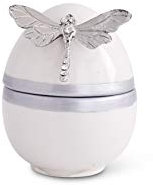 K&K Interiors 4.5 Inch White Ceramic Egg Box with Silver Dragonfly