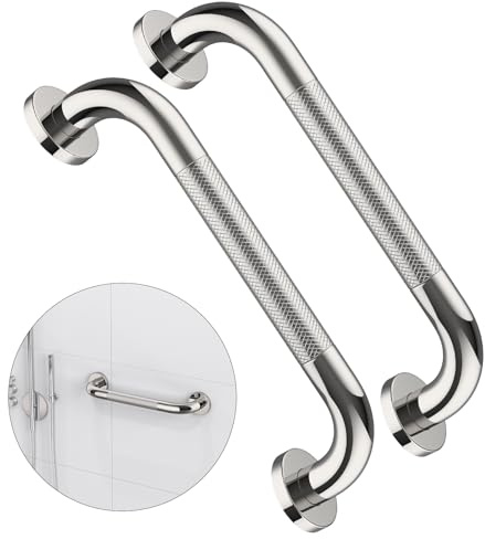 2 Pack 12 Inch Anti Slip Shower Grab Bar Handle, ZUEXT Chrome Stainless Steel Bathroom Grab Bar, Knurled Bathroom Balance Bar,Safety Hand Rail Support,Handicap Elderly Injury Senior Assist Bath Handle