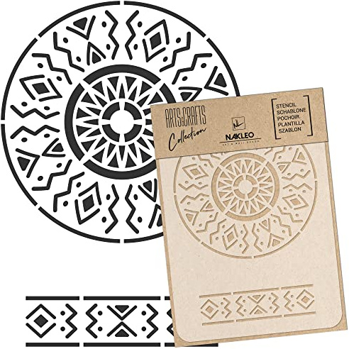NAKLEO Malschablone für Handwerk A5 15x21cm, Afrikanisches Mandala Ornament Muster, Wiederverwendbare Kunststoff DIY & Scrapbooking Zeichenschablone, Decoupage Kunst Vorlage, Wand Stoff Möbel Holz