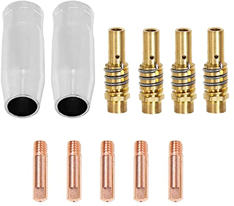 MB15 MIG 11 Teile, Verschleißteile Set für MB 15AK, Ersatzzeile Verschleißteileset, 5 Gasdüse, 4 Düsenstock, 5 Stromdüse M6 0,8mm 1,0mm, Kontaktröhrchen Schweißzubehör, Mehrere Möglichkeiten für Sie