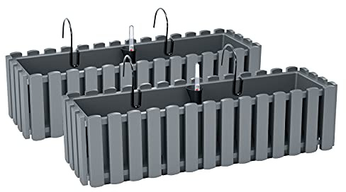 PAFEN 2x Flower Box Flower Pot With Brackets - 58 x 18 x 16.2 cm - Plant Pot Irrigation System Balcony Box Planters, Grey