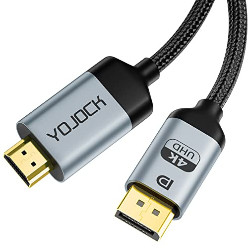 YOJOCK 4K Cavo DisplayPort a HDMI 2m, Display Port HDMI 4K Ultra HD Maschio Adattatore DP a HDMI in Nylon per Laptop/Desktop/Scheda Grafica/HDTV/Proiettore/Monitor (2M)