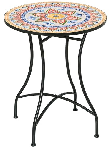 Outsunny 60 cm Table de Jardin mosaïque Ronde d'appoint pour Patio Rouge