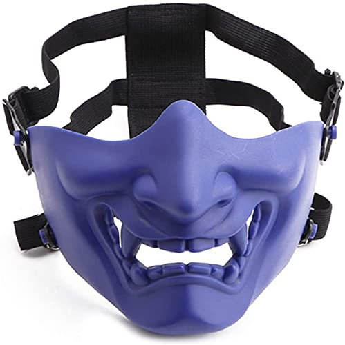 WLLLTY 1 demi-masque de jeu tactique Prajna Demi visage Hannya Oni Moto Evil Demon Knight pour Halloween Cosplay