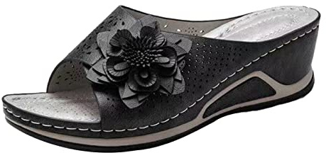 VALINK Ladies Platform Sandals, Braided Floral Wedge Slides, Summer Breathable Hollow Plus Size Sandals for Women Ladies Girls
