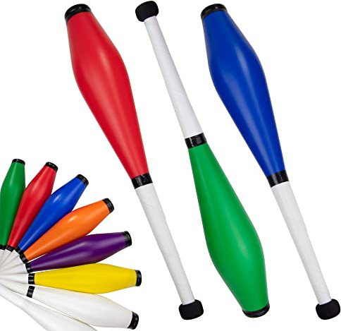 Juggle Dream Trainer Street Malabaristas - Juego de 3 grandes clubes de entrenador, juego de malabares para principiantes y malabaristas avanzados (verde, rojo, azul)