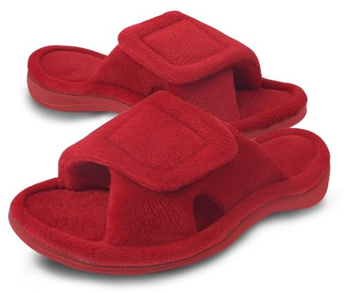 Git-up Women's Slipper with Arch Support, Memory Foam & Adjustable Hook and Loop, Open Toe Slipper for Indoor Outdoor, Diabetic Friendly, Soft Bedroom House Shoes - Size 3-10