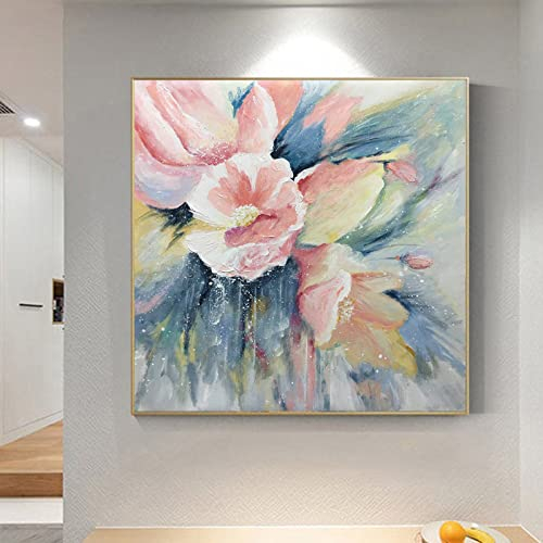 Handgemalte Acrylbilder, Rosa Textur Pfingstrose Blume Blätter Abstrakte Moderne Original Handgemalte Ölgemälde Auf Leinwand Für Familie Wand Wohnzimmer Esszimmer Home Art Decor Weihnachtsgesch
