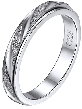 Silvora Vintage Damen Spinner Ring 925 Silber Schlichter Schmaler 3mm Drehring Fidget Bandring Frauen Mädchen Dünner Sandstrahl Roller Ring Ribggröße 49.3（15.75） für Geburtstag Weihnachten