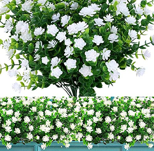 Razatik Künstliche Blumen 12 Bündel, Sträucher Blumen Pflanzen Plastik Blumenstrauß Kunstblumen Kornblumen für Innen Außenbereich Hausgarten Fenster Hochzeit Party Dekoration (Weiß)