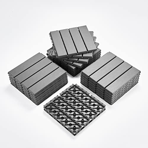 PANDAHOME 22 m² Kunststoff-Terrassenfliesen, 22 Stück, alle neuen PP-Terrassenfliesen, 30.5x30.5 cm, wasserdicht, für Außen- und Innenbereich, Allwetter, Hinterhof, Grau L