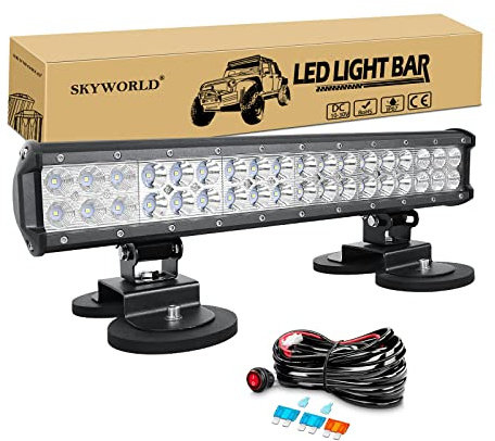 SKYWORLD Led Light Bar Auto 17 Zoll 43 cm 108W mit Magnet Halterung | Offroad Beleuchtung Spot Flod Led Arbeit Licht Bar, 12V Kabelbaum für SUV ATV UTE Traktor LKW PKW 4x4 Fahrzeuge, 6000K Weiß