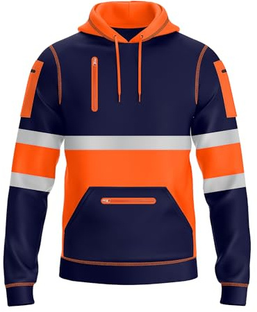 BULLFROG Pull à capuche haute visibilité pour homme avec bande réfléchissante et 4 poches zippées Gris Taille S à XXL