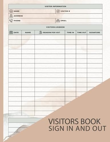Visitors Book Sign In and Out: Visitor Register Log Book for Recording Visitor Activity in the Business Workplace (Brown Themed)
