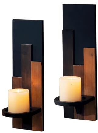 AimtoHome Wood Rustic Candle Sconces, Set of 2 Wall-Mounted Pillar Candle Holders, Antique Classical Wooden Candleholder for Farmhouse, Fireplace, Living Room, Bedroom, Rustic Home Decor