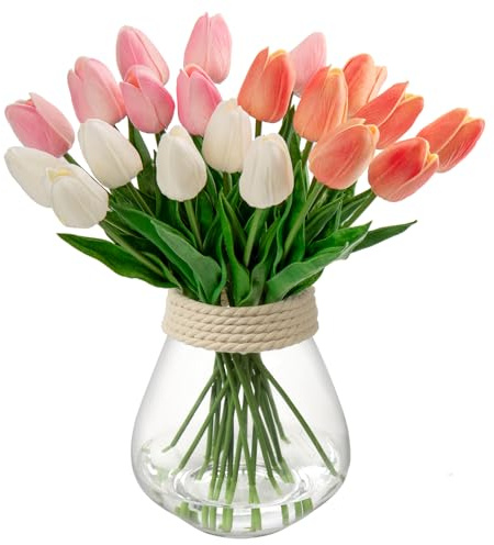 Briful 20 Stück Tulpen Künstlich Kunstblume Real-Touch Latex Tulpe Blumen Deko Kunstpflanze Länge 34cm für Home Room Hochzeitsstrauß Party Blumengesteck