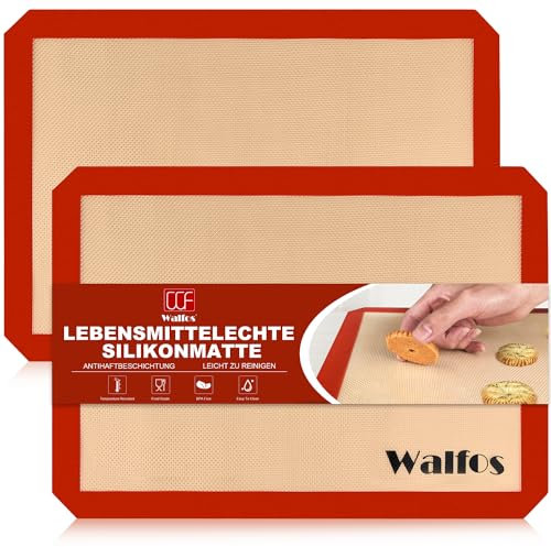 Walfos Lot de 2 tapis de cuisson en silicone extra large - 50 x 40 cm - Anti-adhésif - Réutilisable - Résistant à la chaleur - Sans BPA - Respectueux de l'environnement - Passe au lave-vaisselle