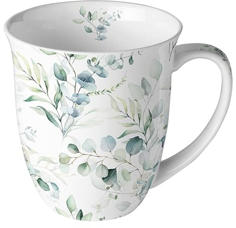 Ambiente Porzellan Tasse ca. 400ml Becher Bone China Mug Für Tee Oder Kaffee Herbst Winter Weihnachten Christmas Eucalyptus all over