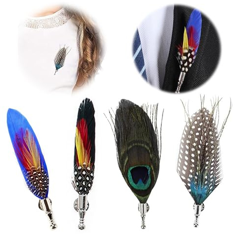 Ltsbaed Broche de pluma de pavo real para hombre, 4 piezas broche clásico, pin de solapa para hombres creativos de cobre, alfileres de corbata vintage para hombre, broche personalizado para boda,