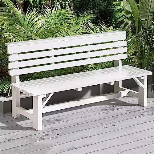 Metallbank Einfache Outdoor-Bank, Vollmassivholz-Parkstühle, rustikale Holz-Outdoor-Bank mit Rückenlehne for Balkon, Terrasse, Veranda, Hinterhof, Garten Gartenbank Sitzbank (Color : White, Size : 1