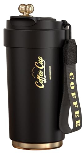 XUDREZ 450ml Travel Mug with Leakproof Lid, Double Walled Stainless Steel Thermal Mug Flask, Reusable Vacuum Bottle Insulated Coffee Cup, Temperature Display Coffee Travel Mug for Hot and Cold Drinks