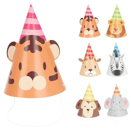 Partyhüte 16cm Tiere 8er Set mit Ohren - lustige Wildtiere Partyhütchen für Kinder - Party Hütchen Verkleidung Kostüm Mottoparty Dschungel - Geburtstagsdeko Kindergeburtstag - Bunt
