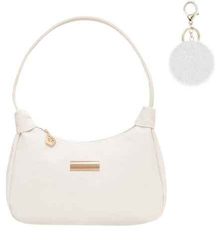 Aucuu Unterarmtasche Damen, Handtasche Damen, Leder Schultertasche, Retro Achsel Tasche, Fashion Freizeit Umhängetasche mit Pom-Pom-Schlüsselanhänger, für Dating, Party, Einkaufe, Geburtstag