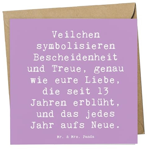Mr. & Mrs. Panda Grußkarte Spruch 13. Hochzeitstag Veilchenhochzeit - Geschenk, Veilchen, Klappkarte, Heirat, Jubiläum, Ehejubiläum, romantische Dekoration, faltkarte, Glückwunschkarte, Geschenke