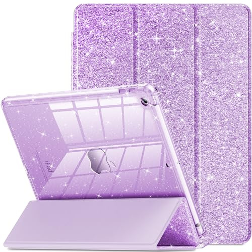 INFILAND Funda Brillante para iPad 9ª/8ª/7ª Generación 10,2 (2021/2020/2019) con Parte Posterior Transparente y Soporte para Lápiz (Lavanda Violeta)