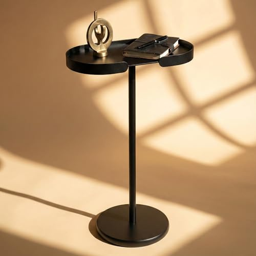 Beistelltisch aus Aluminium mit hochwertiger Pulverbeschichtung, wetterfest & stabil - STAN ovaler Beistelltisch für Wohnzimmer, Balkon & Terrasse, sorgfältig gefertigt in der EU (Schwarz)