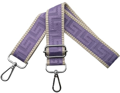 Axelrem för väska väskremmar för ombyte, justerbar väskrem bred 3,8 cm med silver karbinhake – fickband axelrem bärrem för handväskor dam, färgglad, K, Khaki/lila, 80-130cm