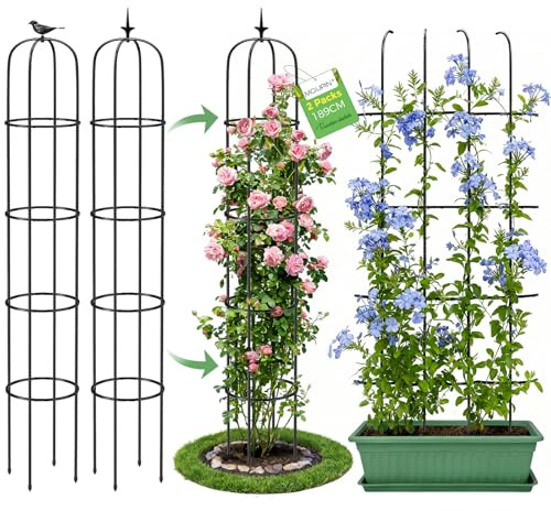 MQUPIN Obelisco de jardín,torre de obeliscos para plantas trepadoras de 189cm，2Pcs soportes duraderos en forma de U para jardín Soporte Plantas Trepadoras,Adecuado para Todo Tipo de Plantas trepadoras