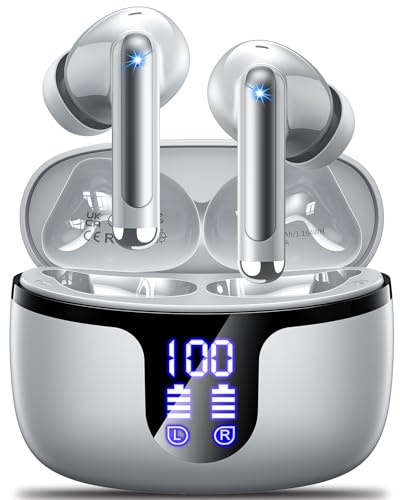 Ecouteurs Bluetooth sans Fil,Monyhigh Casque Bluetooth Sport 5.3 avec 4 ENC Réduction Antibruit Mic Écouteur sans Fil Écran LED HiFI Son Stéréo 42 Durée Lecture IP7 Étanche pour iOS Android Gris Foncé