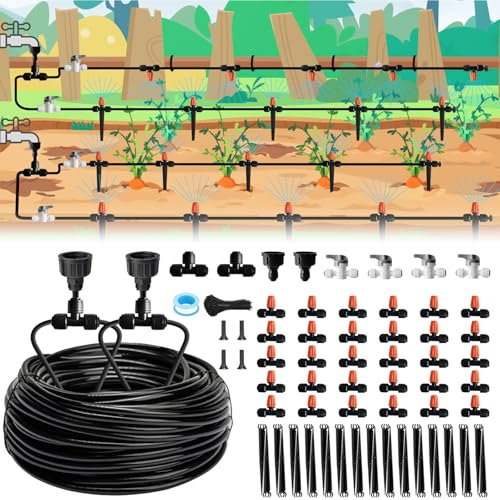 120FT Drip Irrigation Kit for Garden, Quick-Connect Raised Bed Watering System with 1/2 & 1/4, Plant Accessories, Drip Line Kit for Greenhouse, Raised Bed, DIY Micro Sprinklers Set for Yard Outside