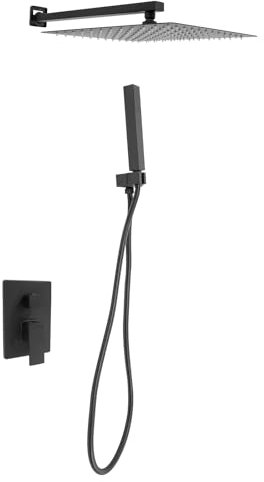 Robinet de douche encastré réglable en hauteur - Douche à effet pluie - Douche de tête - Douchette à main - Kit complet - Système de douche avec robinet de douche - Décoration polyvalente - Bec lisse