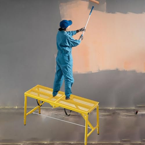 Plataforma de trabajo para pintores, andamio de trabajo con patas ajustables, andamio antideslizante, tablas para caminar para uso industrial, escalera plegable (amarillo, 180 x 40 cm (70 7/8 x 15
