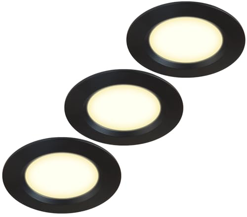 HCFEI 3er Set Möbelleuchte 12V ultra flach 3W LED-Einbaustrahler 55mm Lochausschnitt mit 2M Kabel IP44 Deckenspot für Spiegelschränke, Vitrinen, Möbel und Schränke (Schwarz 3000K)