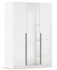 Rauch Möbel ALBA, Kleiderschrank, Farbe Hochglanz Weiß, Breite 136 cm | Schrank, 3-türig, mit Spiegel, Zubehör Basic, für Schlafzimmer, Kinderzimmer, Babyzimmer, Homeoffice, Garderobe, Flur