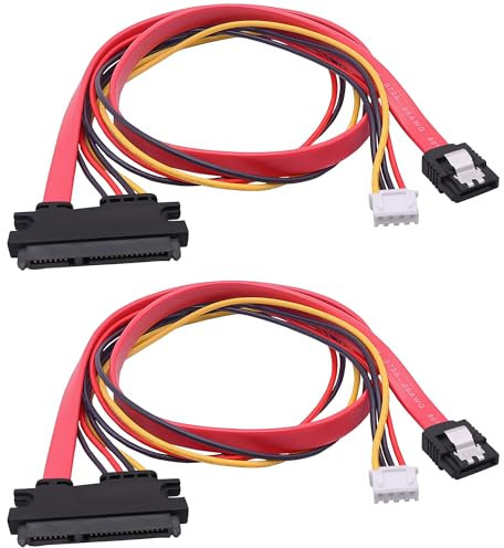 YARCHONN 22Pin SATA Daten Stromkabel 2 in 1 SATA 7+15 auf 7 Pin Daten mit XH2.5 4Pin Power Combo Verlängerungskabel für Festplatte Optische Laufwerk PC Modding -50cm *2pcs