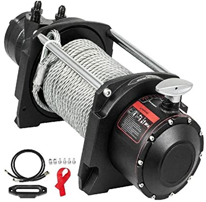 Treuil hydraulique 10 000 à 20 000 lb avec câble en acier robuste de 24 m engrenage planétaire à 2 étages for véhicule tout-terrain ATV SUV bateau pour les professionnels et les bricoleurs(15000 LBS)
