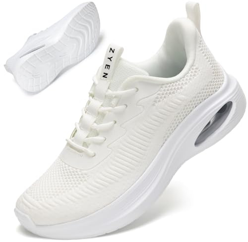 ZYEN Wide Fit Trainers for Women Air Cushion Extra Wide Fit Road Running Shoes Non-Slip Athletic Sneakers Breathable Lightweight Gym Workout Trainer 88112 Full White 39